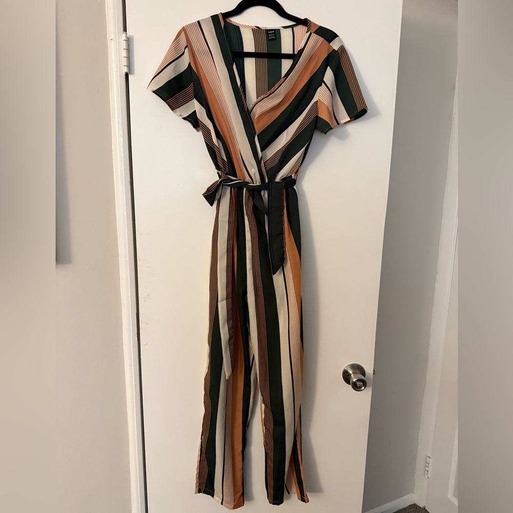 Striped Jumpsuit with Belt